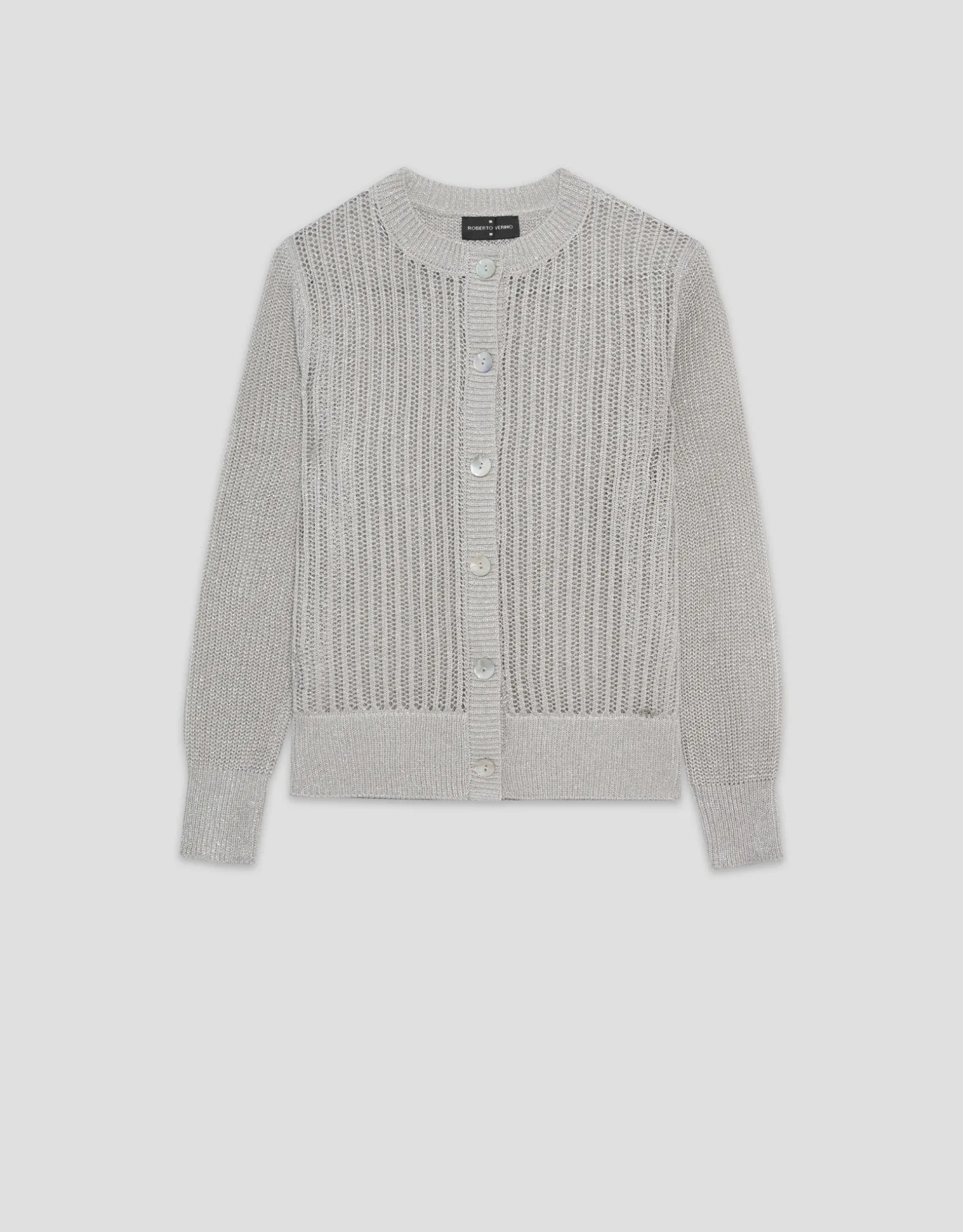 Cárdigan punto calado con lúrex beige