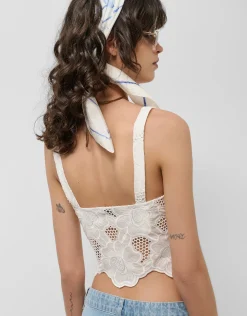 Crop top bordado suizo blanco