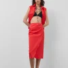 Falda midi estilo pareo algodón rojo
