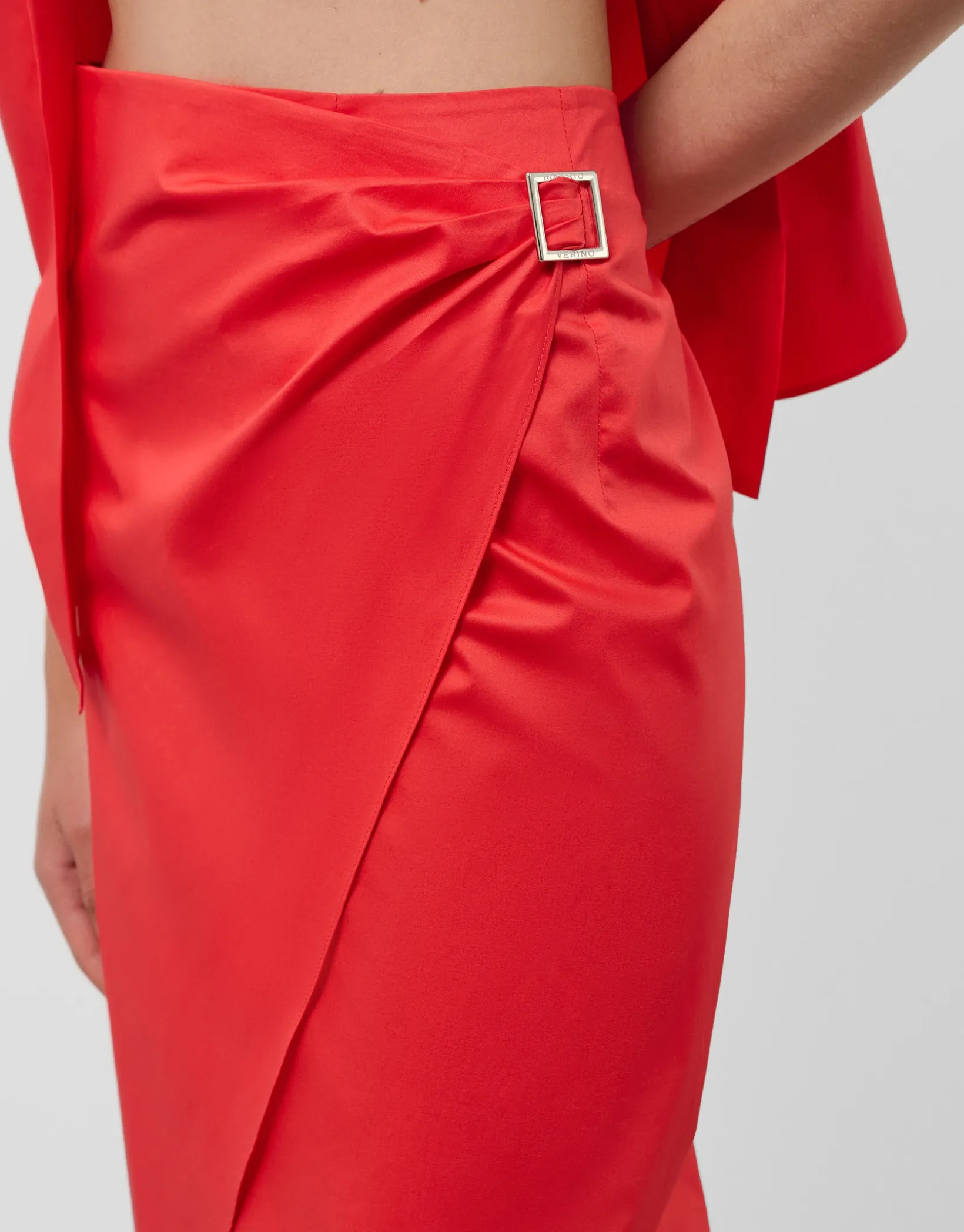 Falda midi estilo pareo algodón rojo