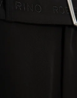 Falda midi fluida twill negro con cinturón