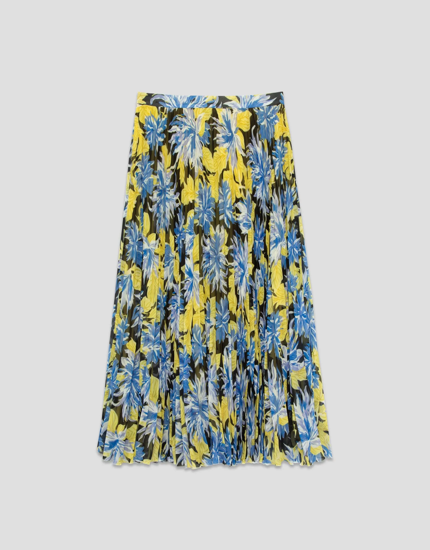 Falda midi plisada crepe georgette estampado floral azules