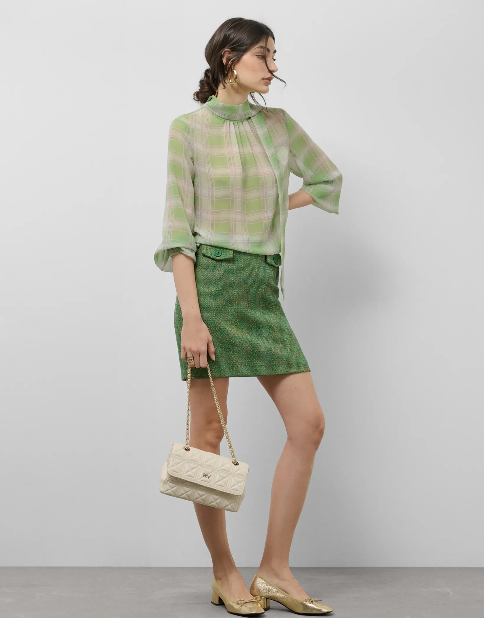 Falda recta tweed tonos verde