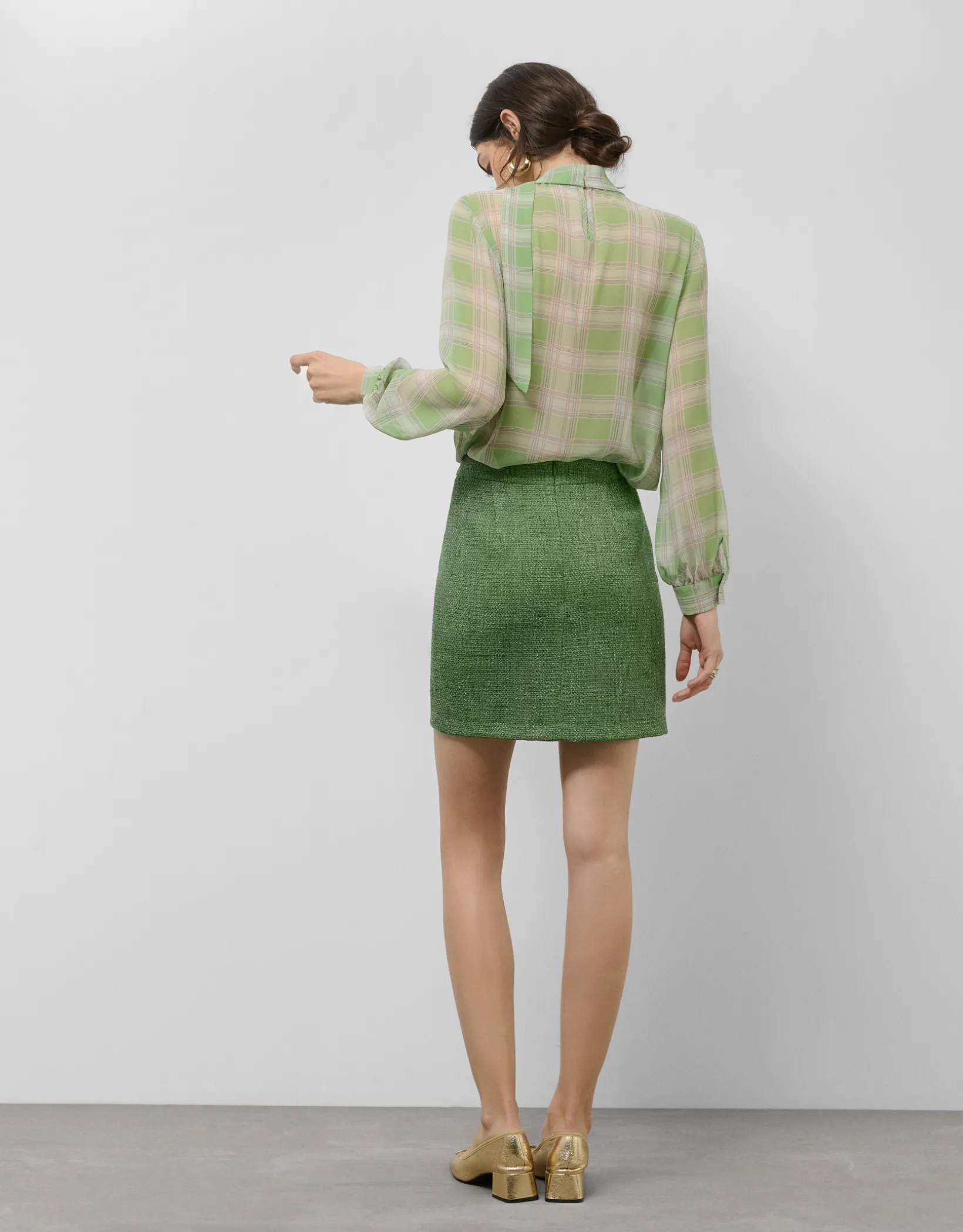 Falda recta tweed tonos verde