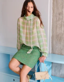 Falda recta tweed tonos verde
