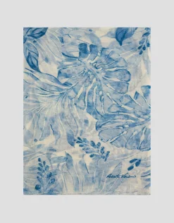 Fular mezcla algodón/lino estampado floral tonos azules