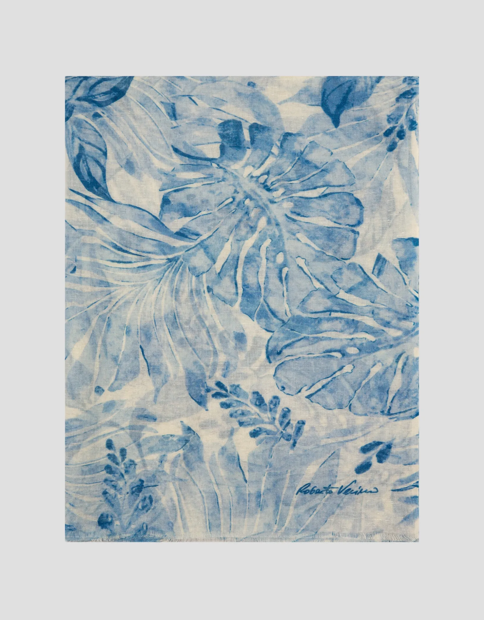 Fular mezcla algodón/lino estampado floral tonos azules