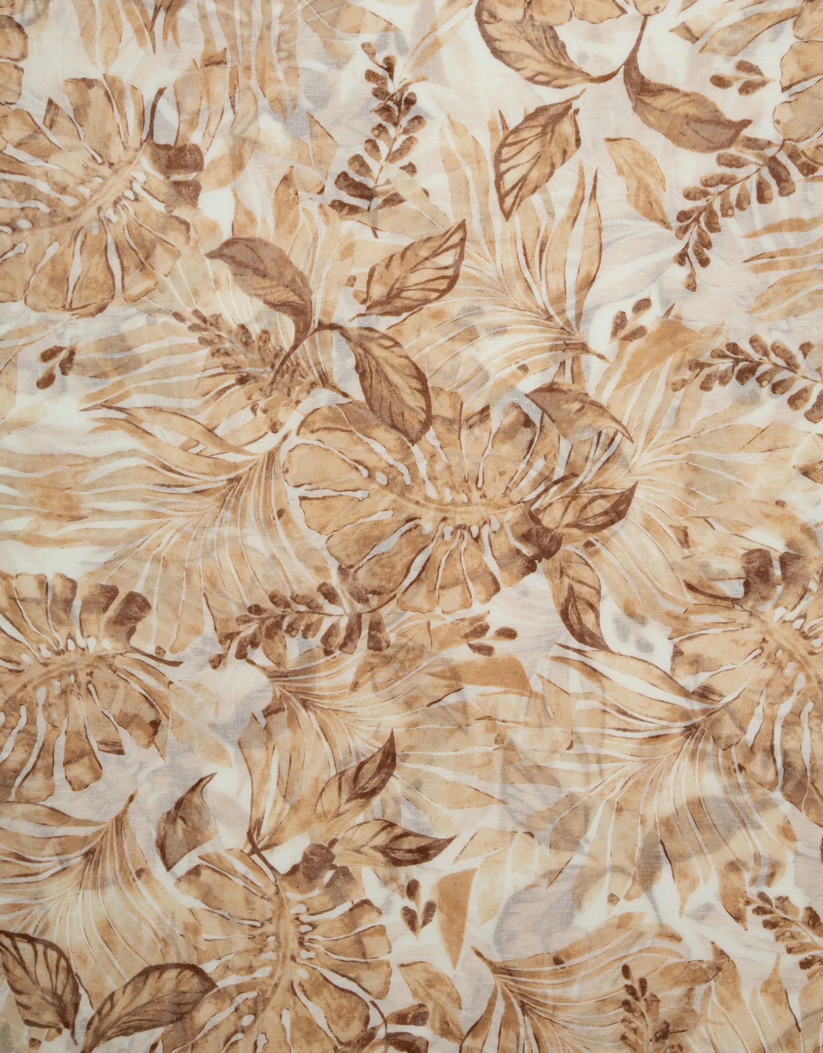 Fular mezcla algodón/lino estampado floral tonos cámel