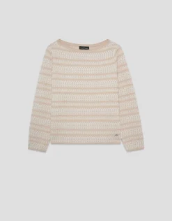 Jersey con intarsia geométrica cámel y crudo