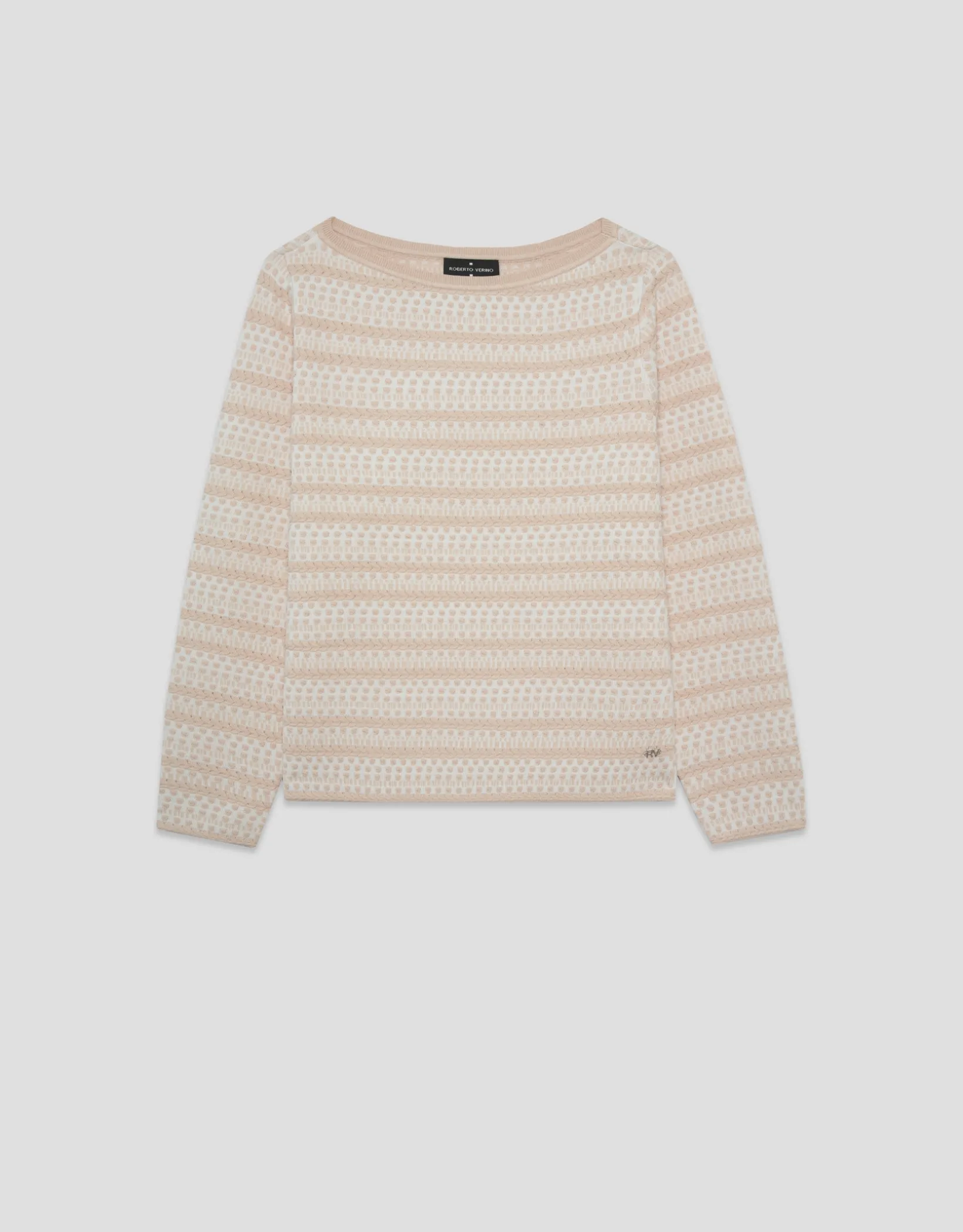 Jersey con intarsia geométrica cámel y crudo