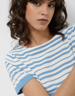 Jersey de manga corta en punto fino rayas azul y blanco