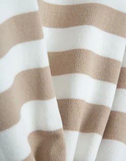 Jersey de manga corta en punto fino rayas crudo y arena