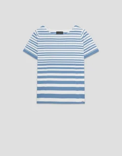 Jersey de manga corta en punto fino rayas azul y blanco