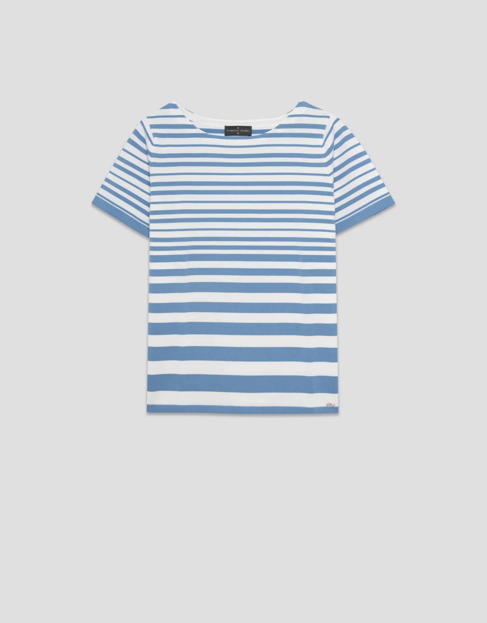 Jersey de manga corta en punto fino rayas azul y blanco