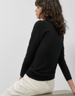 Jersey escote pico lana galga fina negro