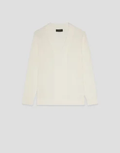 Jersey escote pico lana galga fina crudo