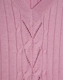 Jersey escote pico lana rosa con franja central
