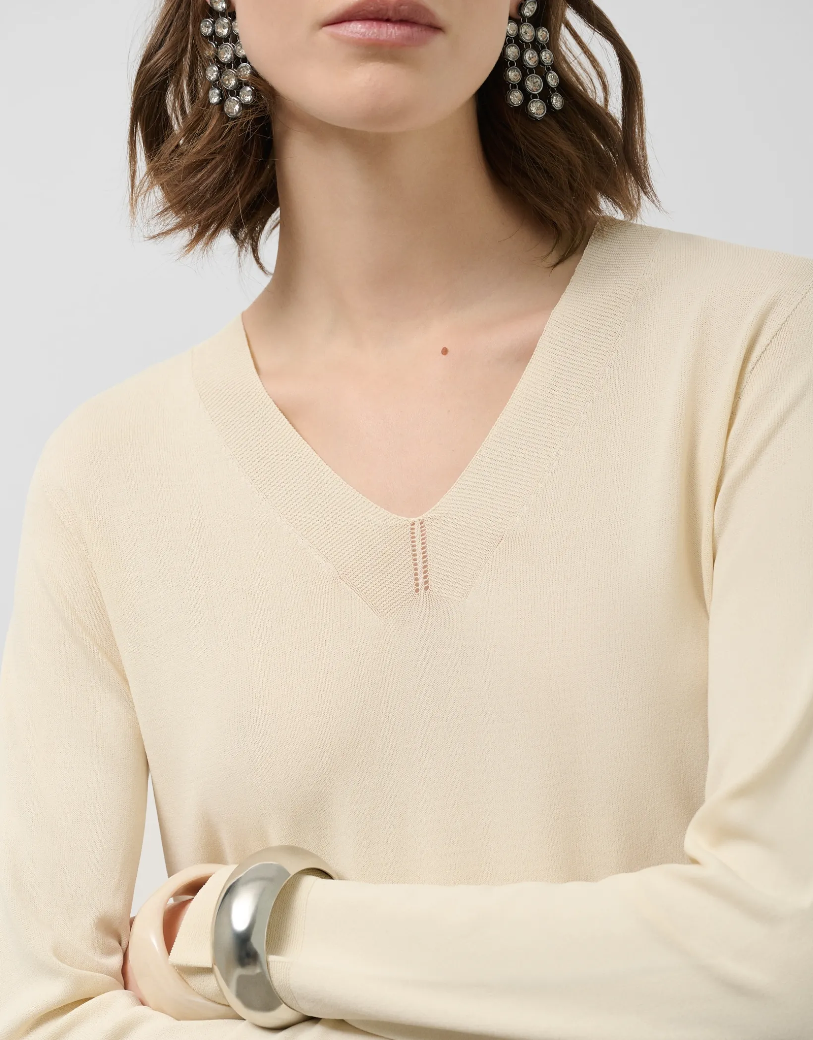 Jersey manga larga sin costuras beige