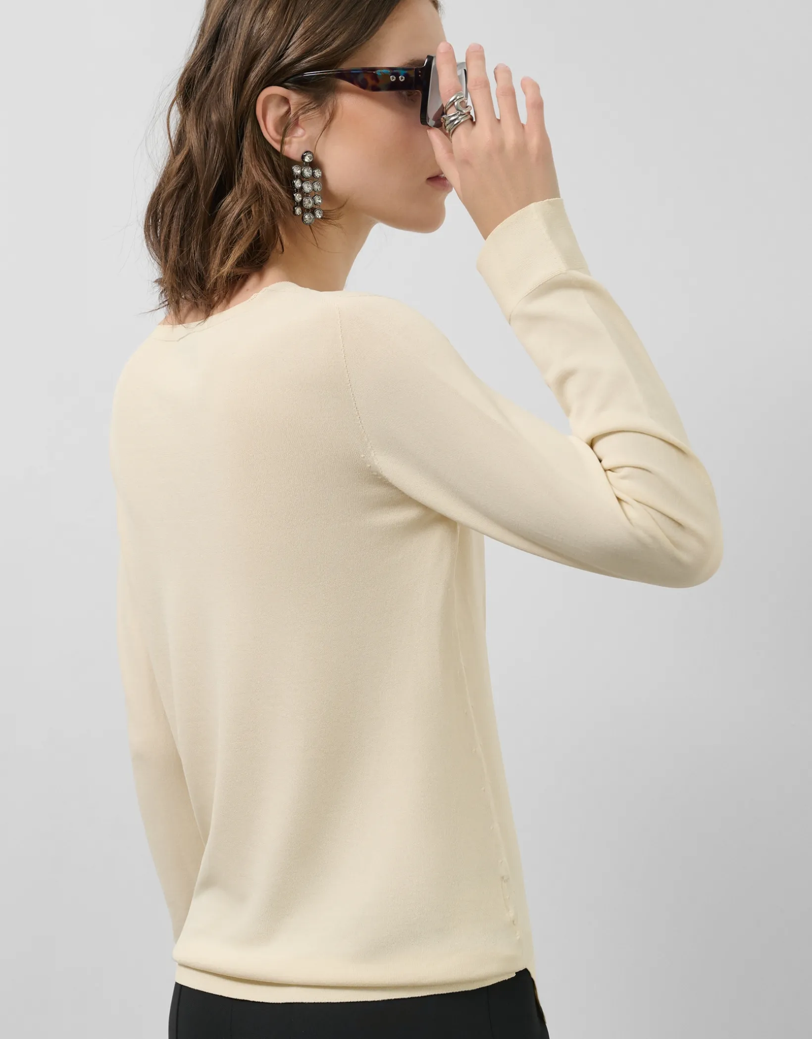 Jersey manga larga sin costuras beige