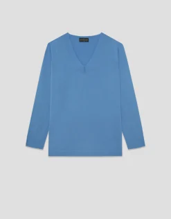 Jersey manga larga sin costuras azul claro