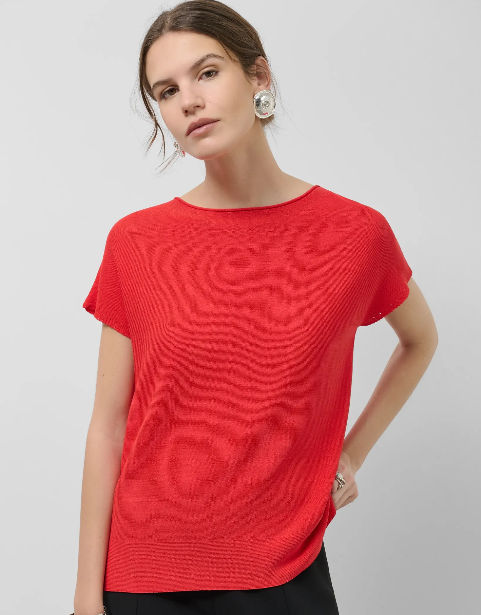 Jersey punto fino manga murciélago rojo