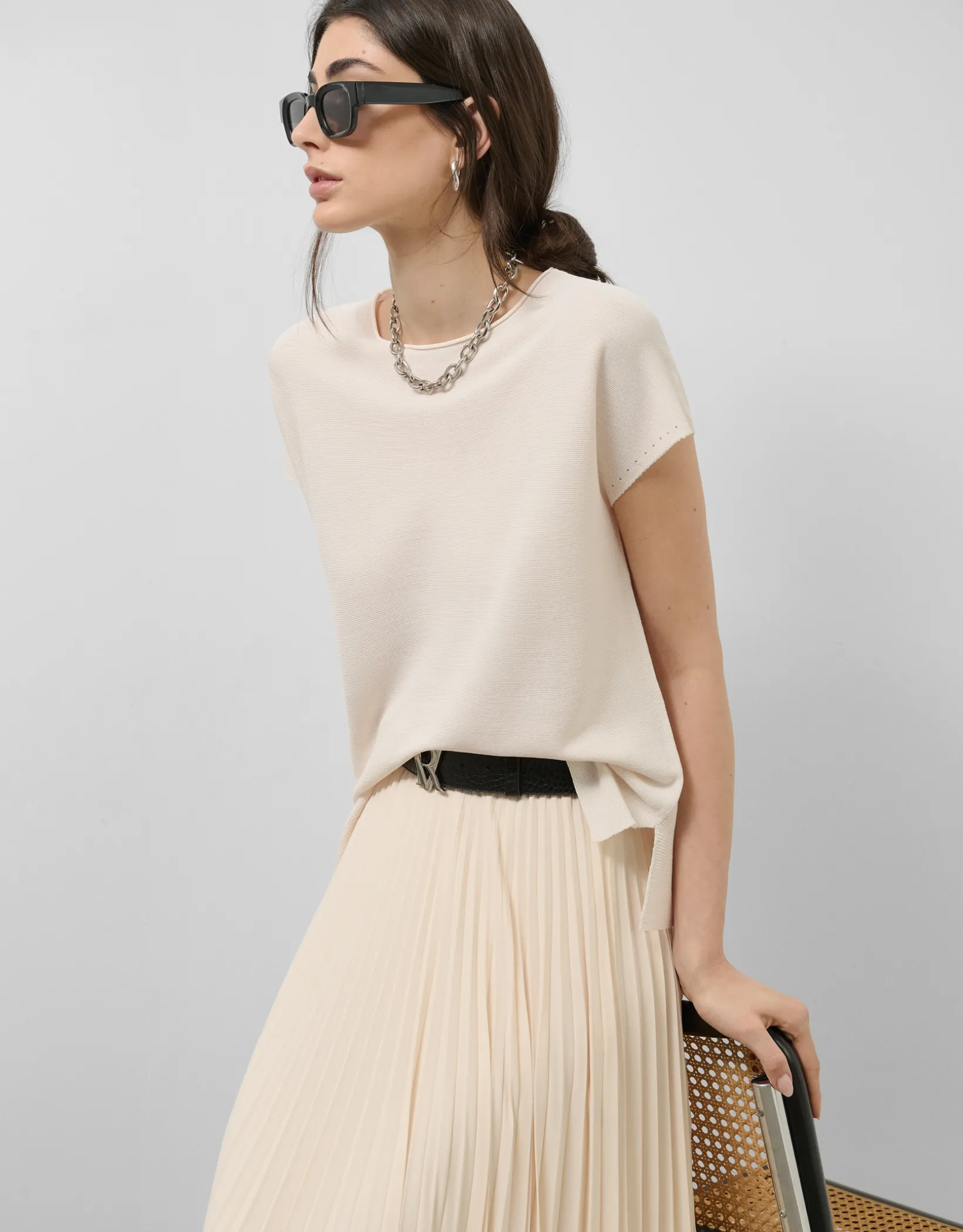 Jersey punto fino manga murciélago beige