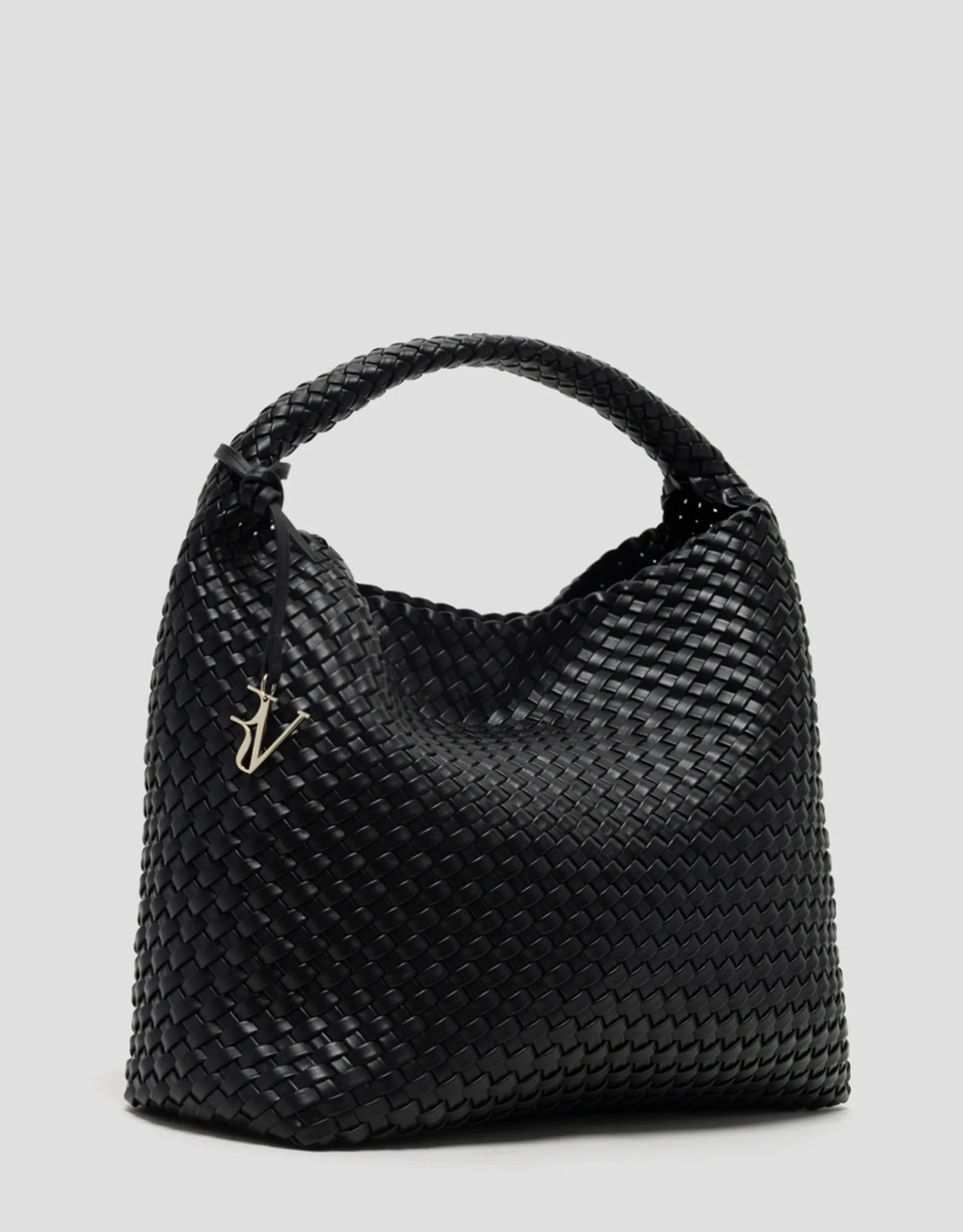 Maxi bolso de hombro Paula Hobo piel trenzada negro