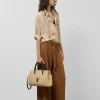 Pantalón ancho fluido twill marrón con cinturón