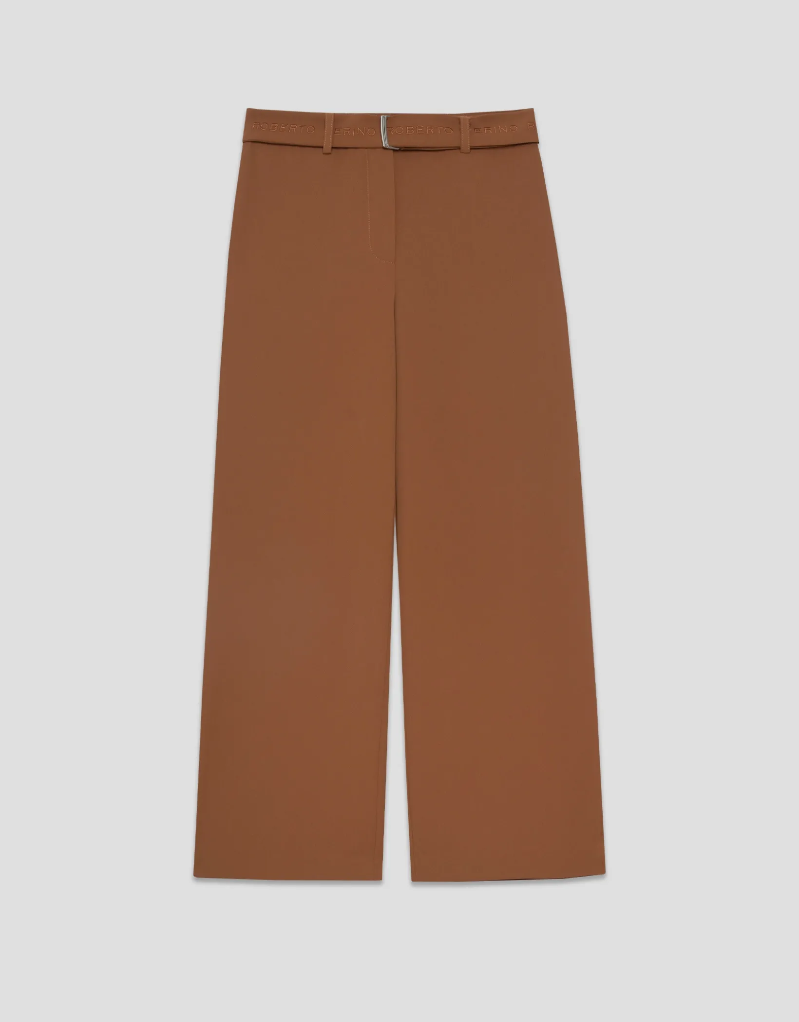 Pantalón ancho fluido twill marrón con cinturón