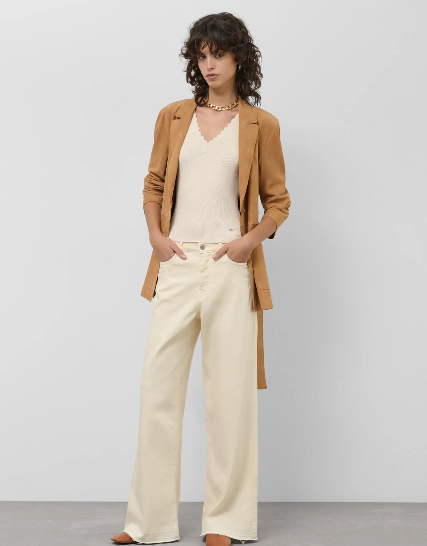Pantalón ancho vaquero crudo