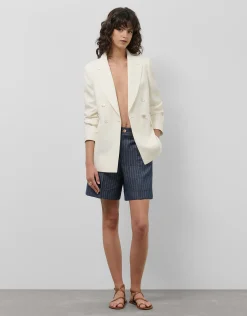 Pantalón bermuda en tejido vaquero con lino y perfil dorado