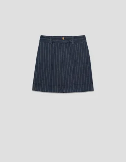 Pantalón bermuda en tejido vaquero con lino y perfil dorado