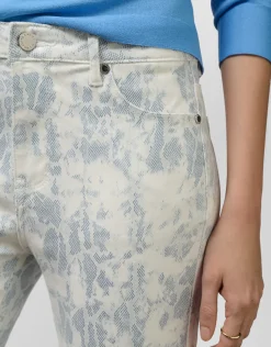 Pantalón cinco bolsillos blanco animal print azul grisáceo