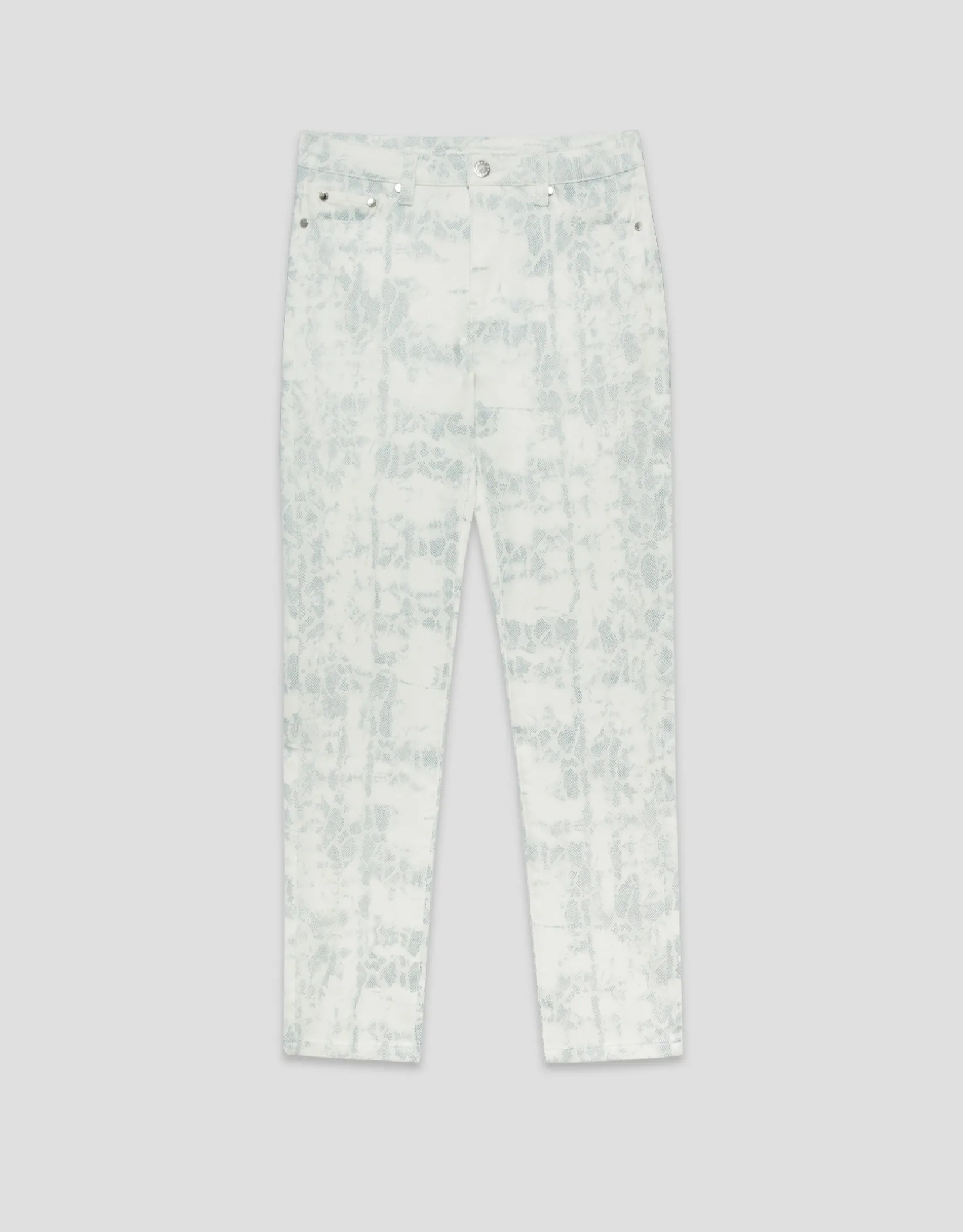 Pantalón cinco bolsillos blanco animal print azul grisáceo