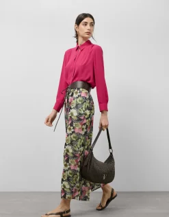Pantalón palazzo crepe georgette estampado floral verde