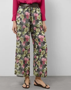Pantalón palazzo crepe georgette estampado floral verde