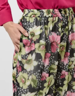 Pantalón palazzo crepe georgette estampado floral verde