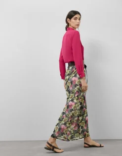 Pantalón palazzo crepe georgette estampado floral verde