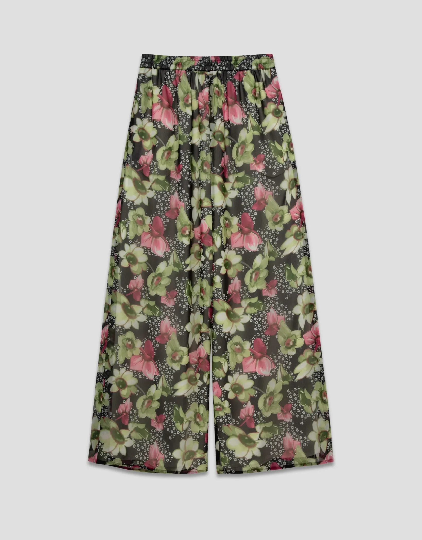 Pantalón palazzo crepe georgette estampado floral verde