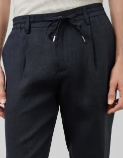 Pantalón pinzas lino azul