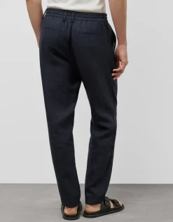 Pantalón pinzas lino azul