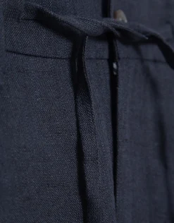 Pantalón pinzas lino azul