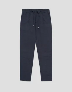 Pantalón pinzas lino azul