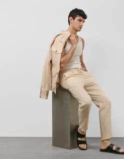 Pantalón pinzas lino color beige