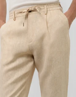 Pantalón pinzas lino color beige