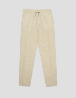 Pantalón pinzas lino color beige