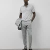 Pantalón pinzas lino cuadros grises y azules