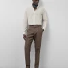 Pantalón pinzas lino tostado oscuro