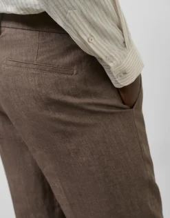 Pantalón pinzas lino tostado oscuro