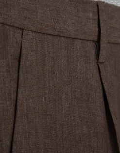 Pantalón pinzas lino tostado oscuro